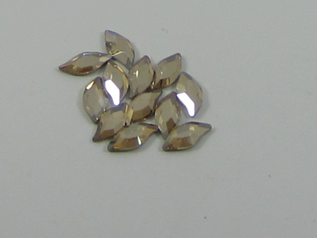 12 pcs. DIAMOND LEAF 10x5mm GOLDEN SHADOW FLATBACK European Rhinestones